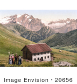 #20656 Historical Photochrome Stock Photography Of The Gasthof Valentini Sellajoch Building And Marmolada As Seen From The Sellajoch Tyrol Austria