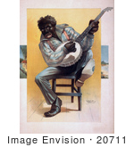 #20711 Stock Photography Of An African American Man Sitting In A Chair And Playing A Banjo On His Knee