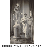#20713 Stock Photography Of A Woman Miss Apperson Dancing And Playing A Banjo By A Statue Of Flora