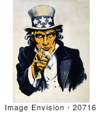 #20716 Stock Photography Of A Vintage Navy War Recruiting Poster Of Uncle Sam In Blue Pointing Outwards