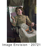 #20721 Stock Photography Of A Happy Girl Sitting In A Rocking Chair And Looking At Photographs