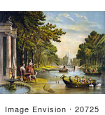 #20725 Stock Photography Of Marquis De Lafayette Wife And Dog Watching People In Boats And Swans
