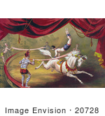 #20728 Stock Photography Of A Circus Acrobat Doing A Hand Stand On A Horse