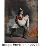 #20755 Stock Photography Of A Brave Fireman Carrying A Girl In His Arms While Rescuing Her From A Fire