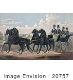 #20757 Stock Photography Of A Man And His Three Sons In A Carriage Being Pulled By Four Beautiful Black Horses