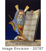 #20787 Stock Photography Of Moses Holding A Staff And A Tablet With The Ten Commandments On A Tablet