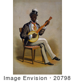 #20798 Stock Photography Of A Happy African American Man Playing A Banjo