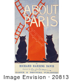 #20813 Stock Photography Of Two Black Cats And A Red Windmill On The Cover Of A Book About Paris
