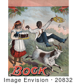 #20832 Stock Photography Of A Vintage Advertisement For Bock Beer Showing A Billy Goat Bumping Into A Waiter Who Spills His Beers