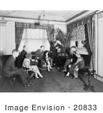 #20833 Stock Photography Of Atwater Kent And Group Of People Listening To A Radio In Hamilton Hotel