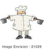 #21029 Male Chef Holding Two Pots In A Kitchen People Clipart