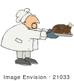 #21033 Male Chef In A Chefs Hat Holdinga Thanksgiving Turkey In A Roasting Pan People Clipart