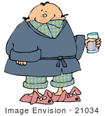 #21034 Ill Man In Pjs Slippers And A Robe Taking Cold Medicine While Staying Home On A Sick Day People Clipart