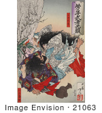 #21063 Stock Photography Of A Japanese Woodcut Of Prince Yamatotakeru Stabbing A Man With A Sword