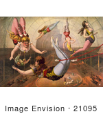 #21095 Stock Photography Of Six Female Acrobats Performing Under The Big Top On Trapezes