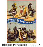 #21108 Stock Photography Of A Circus Trainer Working With Performing Seals And Sea Lions