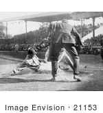 #21153 Stock Photography Of A Baseball Umpire Prepared To Make The Call As A Catcher Tags A Runner