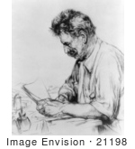 #21198 Stock Photography Of Albert Schweitzer Holding Papers And Sitting At A Desk