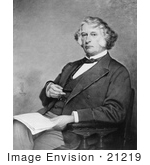 #21219 Stock Photography Of Charles Sumner Seated With A Book In His Lap And Holding Spectac