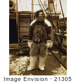 #21305 Stock Photography of Robert Edwin Peary Wearing Fur Clothing and Standing on the Deck of a Ship by JVPD