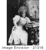 #21316 Stock Photography Of Lillian Russell In A Dress And Crown Sitting At A Table With Cards