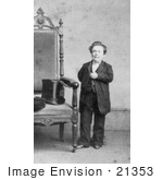 #21353 Stock Photography Of General Tom Thumb Standing Proudly By A Chair In 1863
