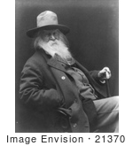 #21370 Historical Stock Photography Of Walt Whitman Wearing A Hat Sitting And Resting One Hand On His Cane The Other In His Pocket