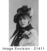 #21411 Stock Photography Of The Actress Sarah Bernhardt Wearing A Corsage And Plumed Hat 1880