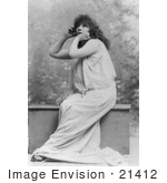 #21412 Stock Photography Of The Actress Sarah Bernhardt Wearing A Cloth While Acting With Her Hand Under Her Chin