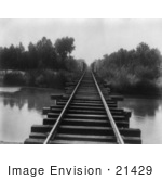 #21429 Stock Photography Of Train Tracks At The Southern Pacific Railroad Bridge Over The Calloway Canal In Kern County California