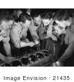 #21435 Stock Photography Of An Instructor Teaching A Class Of Students How To Assemble An Airplane Engine