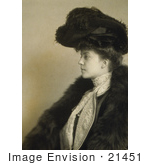 #21451 Stock Photography Of Alice Roosevelt Longworth In Profile Wearing A Plumed Hat And Fur Over Her Shoulders