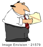 #21579 Sneaky Businessman Looking In A Confidential File Folder Clipart