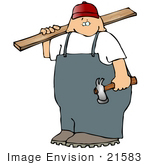 #21583 Carpenter With A Hammer And Piece Of Wood Clipart