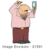 #21591 Man With A Hairy Chest Using A Hand Mirror To Watch While Combing His Hair Clipart Illustration