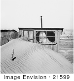 #21599 Stock Photography Of A Large Pile Of Sand In Front Of An Outhouse In Oklahoma 1936