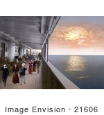 #21606 Stock Photography Of People Strolling On The Promenade Deck Of A Steamship At Sunset