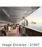 #21607 Stock Photography Of People On Benches And Strolling On The Promenade Deck Of The Maria Theresia Steamship North German Lloyd Royal Mail Steamers