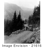 #21616 Historical Stock Photography Of A Man Standing By A Car On The Detroit Electric Automobile From Seattle To Mt Rainier Tour Washington 1919