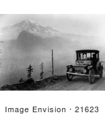 #21623 Historical Stock Photography Of A Detroit Electric Auto Near Mount Rainier On A Promotional Tour From Seattle To Mt Rainier 1919