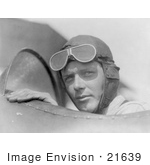 #21639 Stock Photography Of Charles Lindbergh In A Helmet And Goggles Sitting In A Plane Cockpit