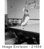 #21654 Stock Photography Of Firmin Cassignol Taking A Difficult Shot While Playing Pool