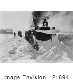 #21694 Stock Photography Of A Train Plowing Snow In Michigan