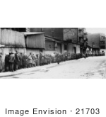 #21703 Stock Photography Of People In A Long Breadline At The Mccauley Water Street Mission Under The Brooklyn Bridge New York During The Great Depression