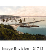 #21713 Historical Stock Photography Of A Steamship And Sailboats In The Harbour Brixham Devon England United Kingdom