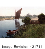 #21714 Historical Stock Photography Of A Sailboat On The River Bure In Belaugh Norfolk England