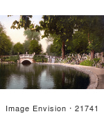 #21741 Historical Stock Photography Of A Footbridge Over The Pond In Pittville Gardens Cheltenham Gloucestershire England