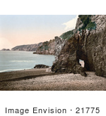 #21775 Historical Stock Photography Of A Cave Through The Rocks On The Beach Of Dixcart Bay In Sark England