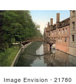 #21780 Historical Stock Photography Of The Mathematical Wooden Bridge Over The River Cam At Queen’S College Cambridge England