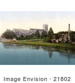 #21802 Historical Stock Photography Of The Christchurch Priory Church And The Ruins Of The Keep Dorset England
